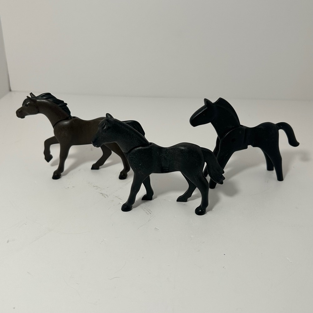 Vintage Playmobil Horses Lot of 3 Geobra 1974 Black Brown‎ Figures Replacement